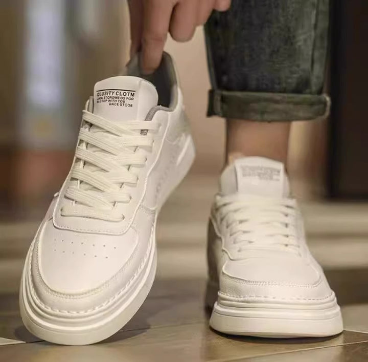 Unisex minimalist leather look platform sneaker with padded heel collar and shock-absorbing lightweight sole Mune Fashion