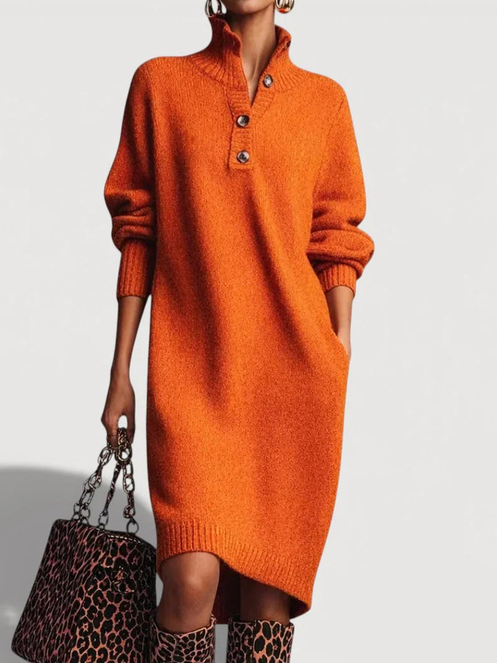 Women's Comfortable Knit Dress with Button Details