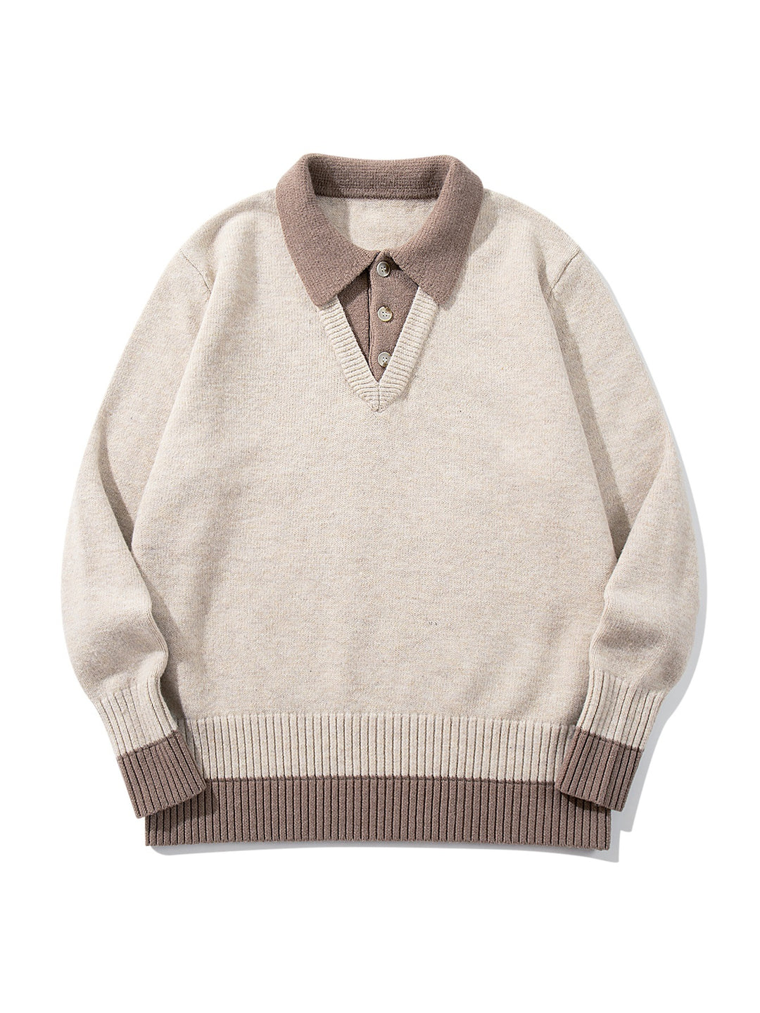 Men's Polo Collar Knitted Sweater with Button Placket and Contrasting Cuffs Mune Fashion