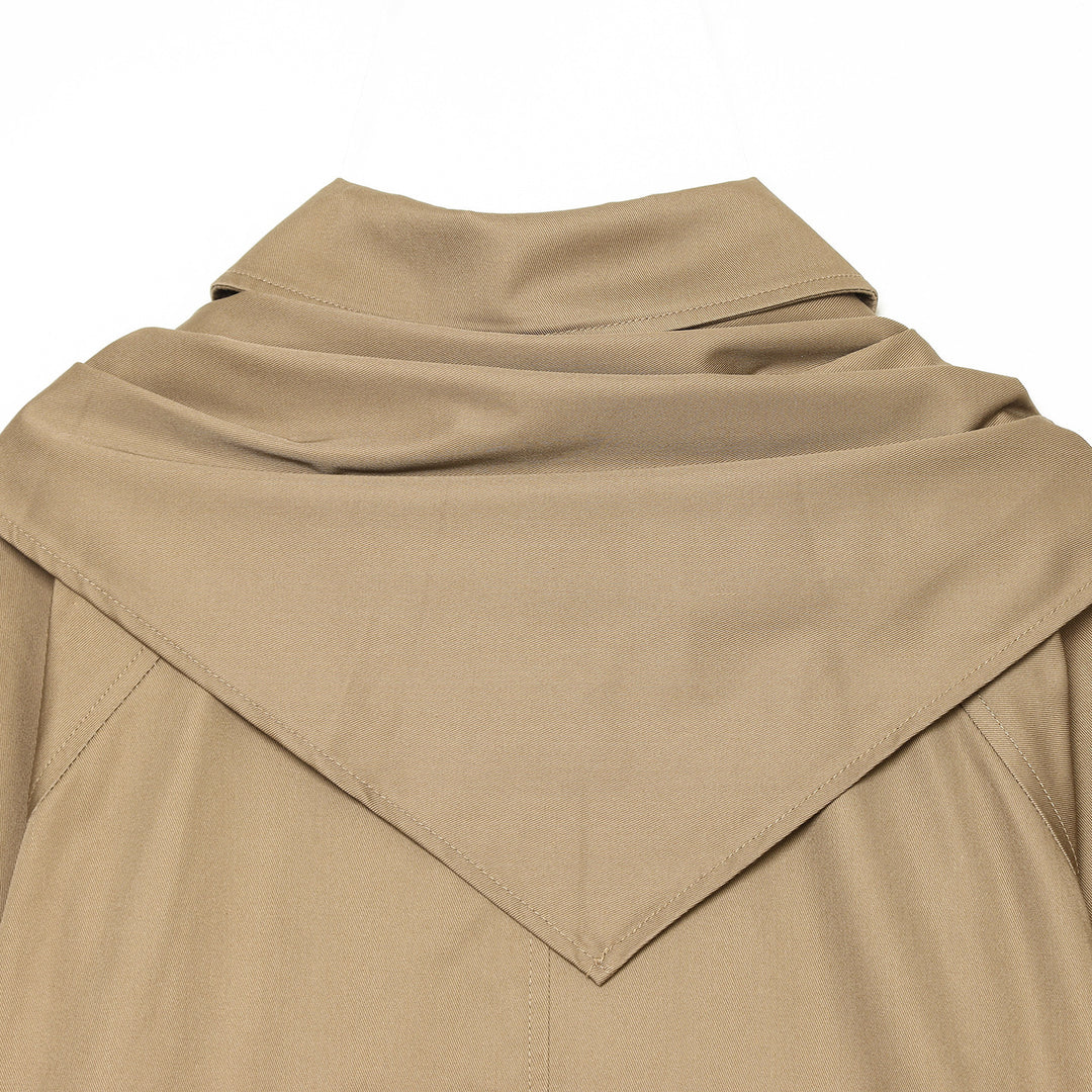 Women's Cropped Trench Cape Jacket with Bow Collar and Boxy Silhouette Mune Fashion