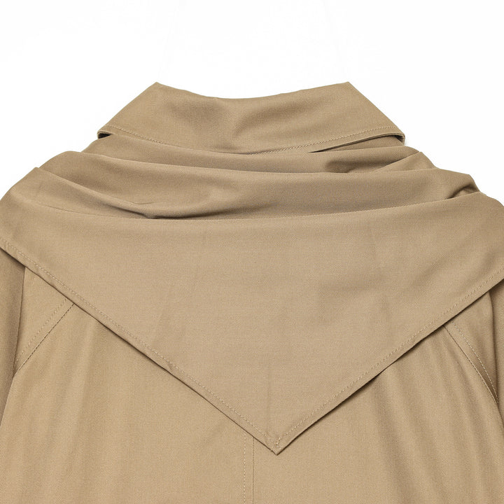 Women's Cropped Trench Cape Jacket with Bow Collar and Boxy Silhouette Mune Fashion