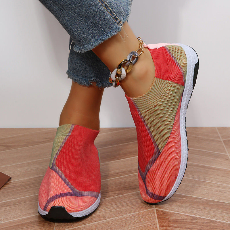 Women's Lightweight Knit Slip-On Sneakers without Laces with Breathable Mesh and Cushioned Platform Sole Mune Fashion