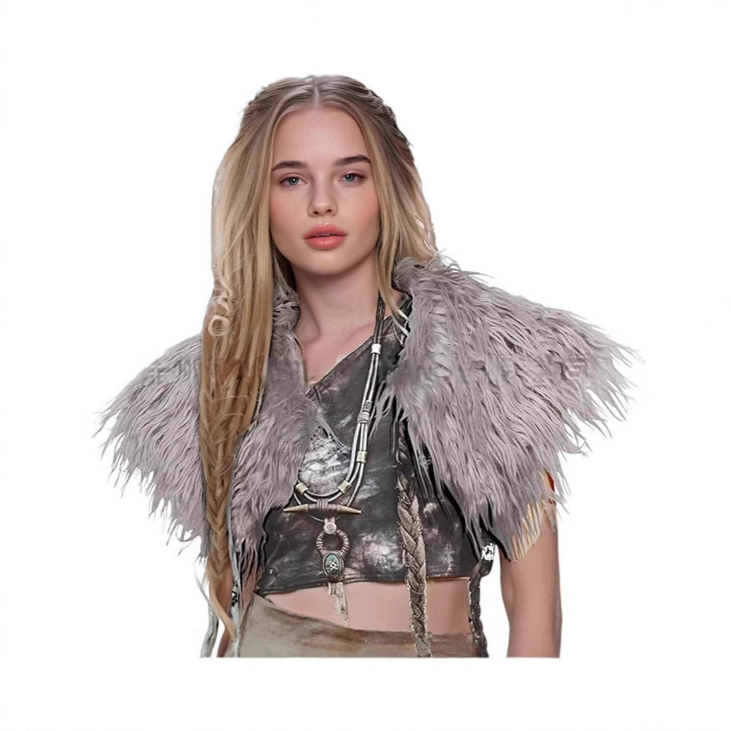Ladies' shoulder stole made of long-fiber artificial fur with dramatic shaggy collar Mune Fashion