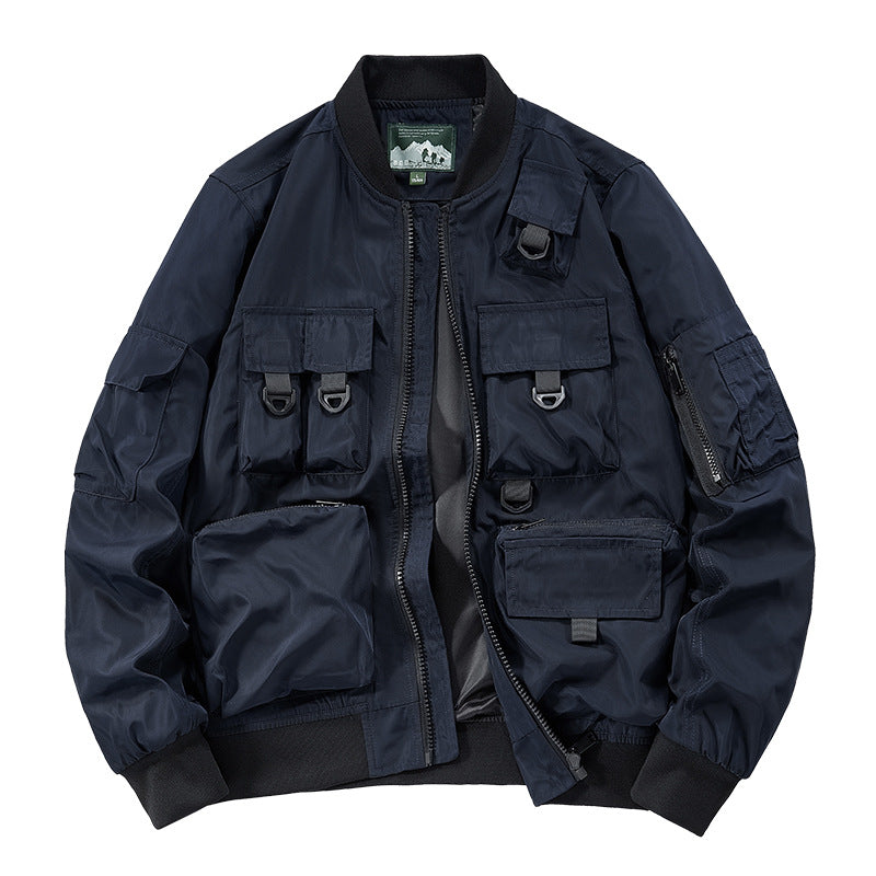 Men's nan multifunctional utility bomber jacket with numerous pockets, D-ring details, and wind-resistant nylon shell Mune Fashion