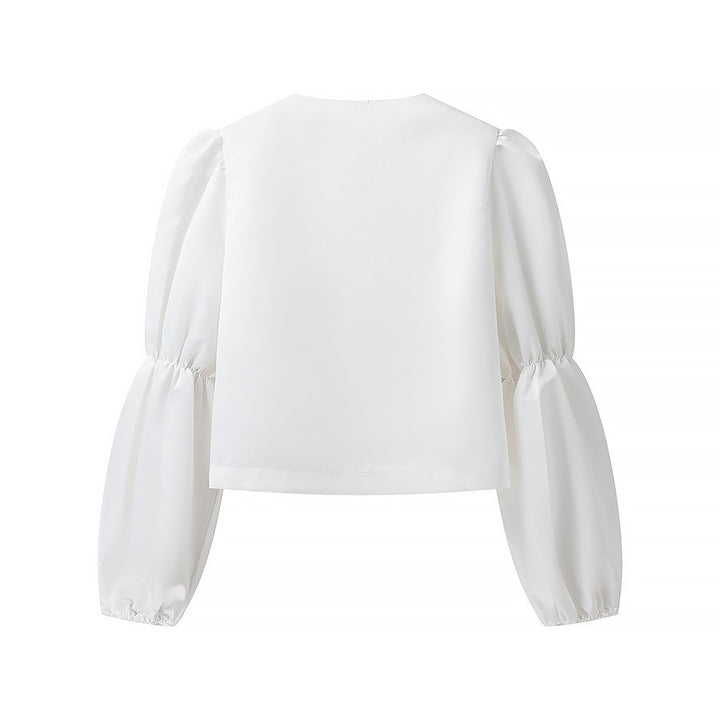 Ladies Glossy Satin Blouse with Voluminous Puff Sleeves Mune Fashion