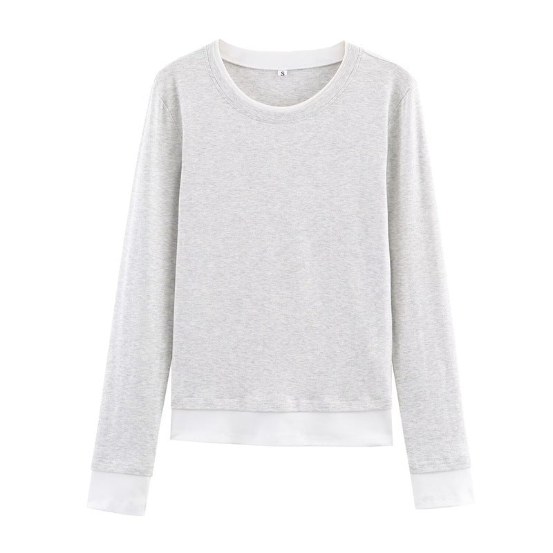 Women's long-sleeve shirt in layered look with contrast cuffs and round neckline Mune Fashion