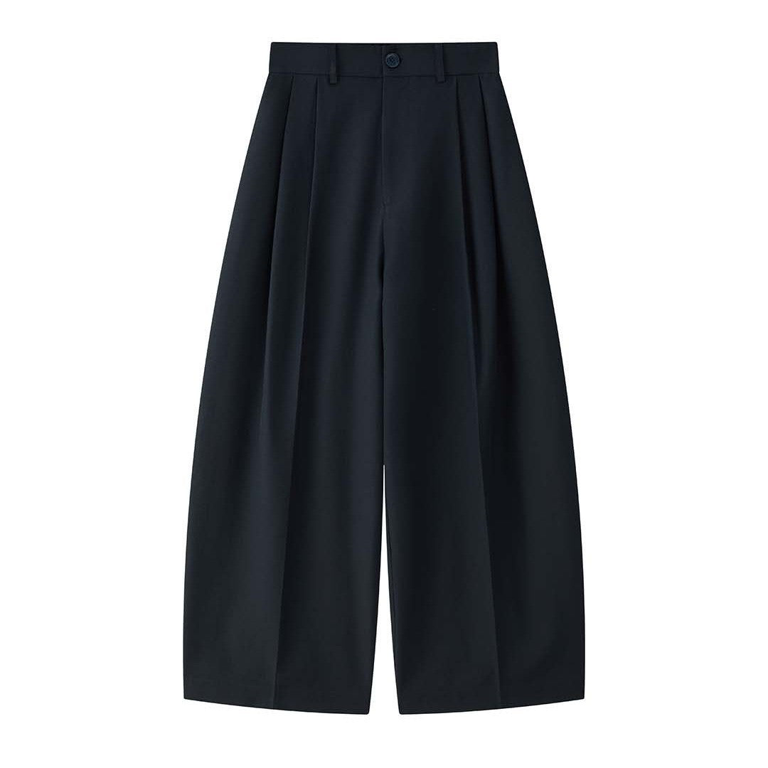 Women Wide High-Waisted Marlene Pants with Pleats and Low Crotch Mune Fashion