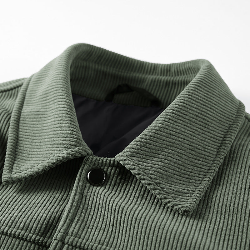 Men's Ribbed Cord Overshirt Jacket with Quilted Inner Lining and Chest Flaps Mune Fashion