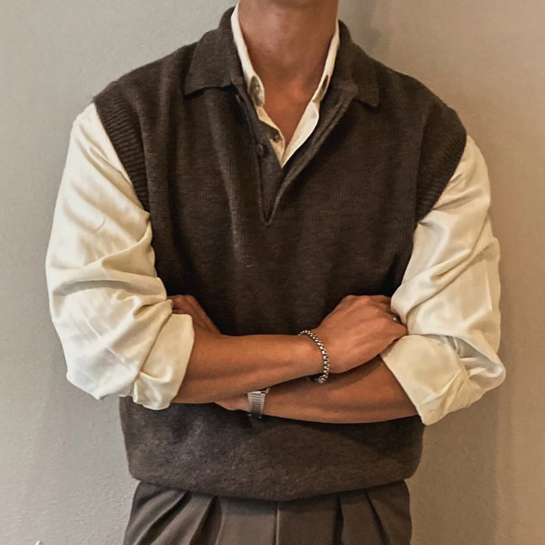 Men's fashionable chunky knit vest with stand-up collar Mune Fashion