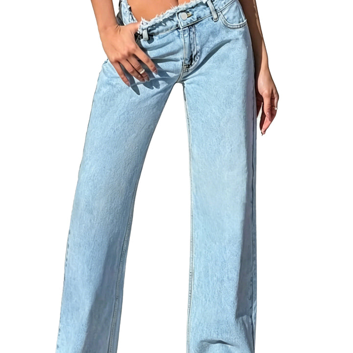 Women's High-Waist Flare Jeans with Raw Waistband and Wide Leg Mune Fashion