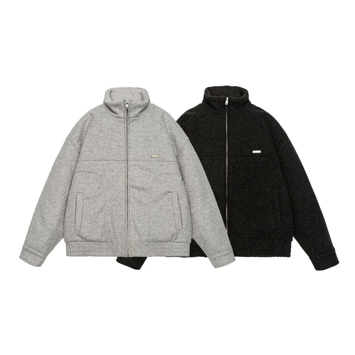 Men's short-cut boxy wool fleece jacket with high stand-up collar and full-length zipper Mune Fashion