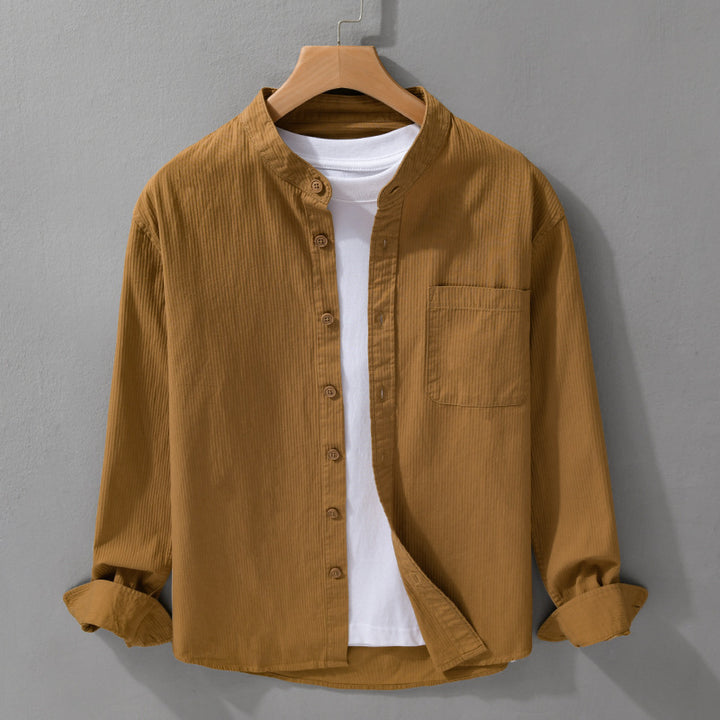Men's fine-structured shirt with stand-up collar, chest pocket, and relaxed fit Mune Fashion