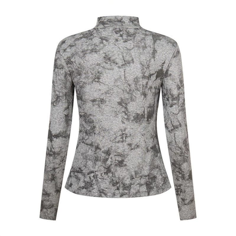Women's long sleeve shirt with stand-up collar and decorative cord appliqué Mune Fashion