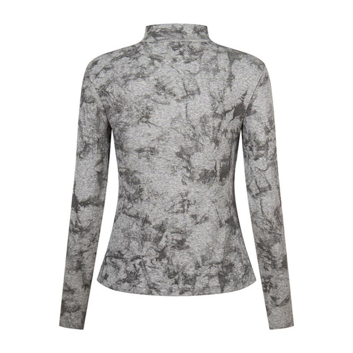 Women's long sleeve shirt with stand-up collar and decorative cord appliqué Mune Fashion