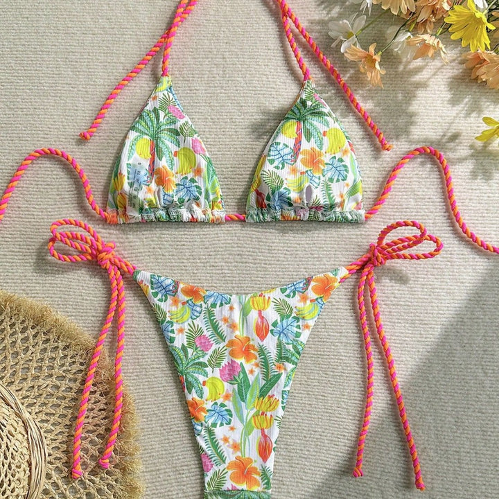 Women's triangle bikini with colorful floral pattern and trendy ties Mune Fashion