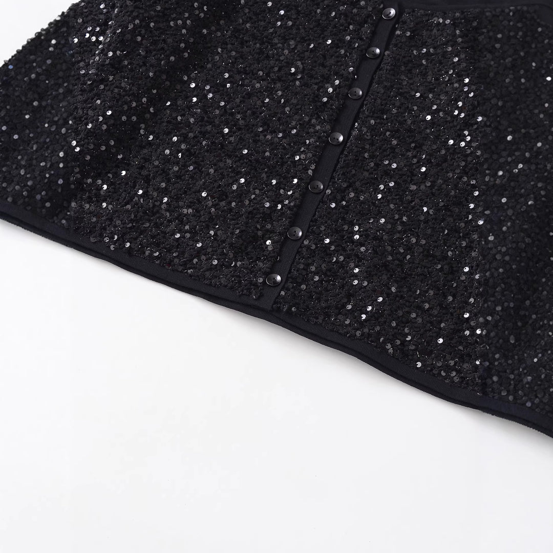 Women's sequin cardigan with round neckline and discreet button placket Mune Fashion