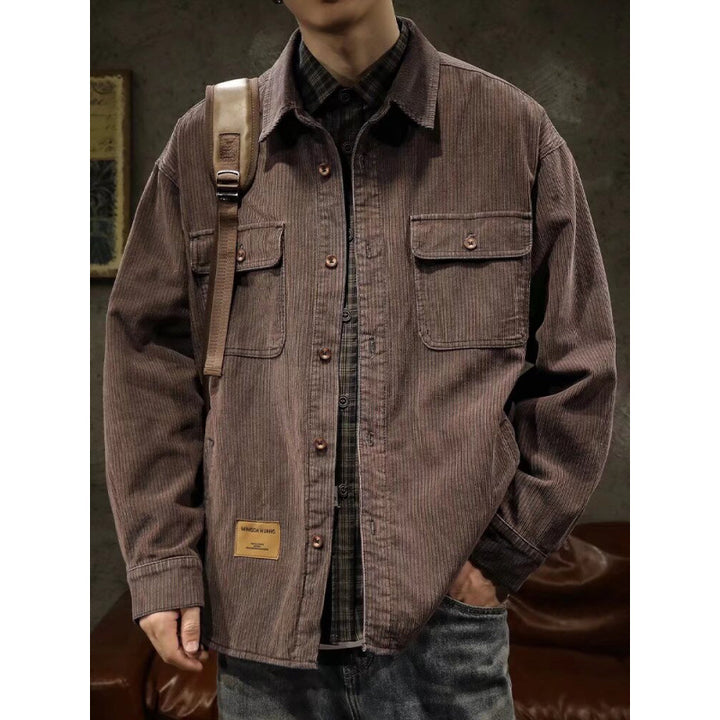 Men's corduroy overshirt jacket with patch chest pockets and relaxed oversized fit Mune Fashion