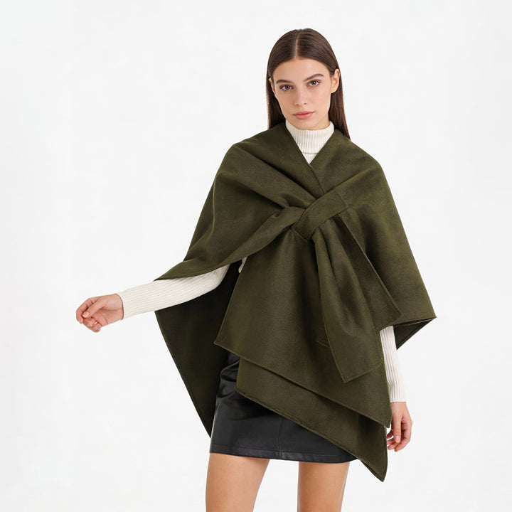 Ladies Elegant Wrap-Cape with Knot Closure and Flowing Draping