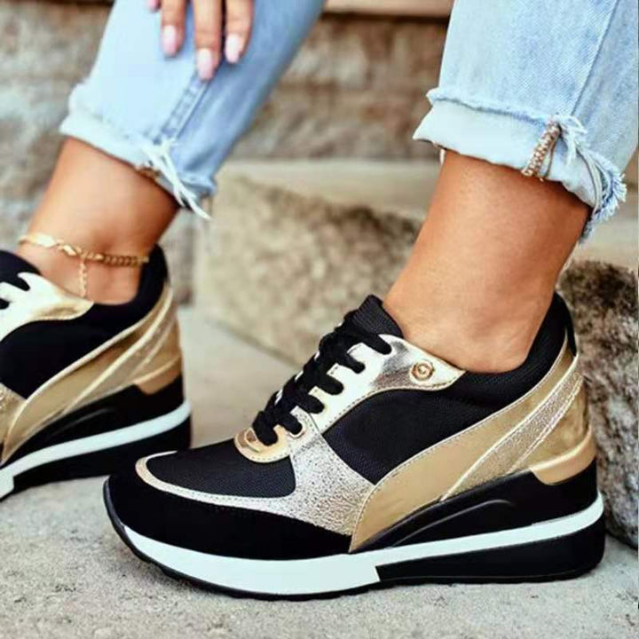 Women's Wedge Sneakers with Internal Wedge Sole and Material Mix Mune Fashion