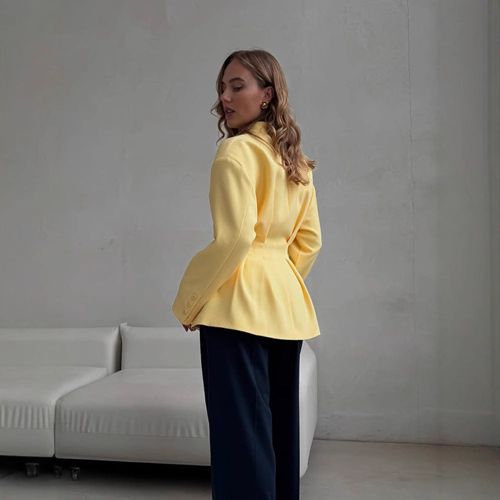 Women's Fitted Blazer with Pleats and Flared Peplum Dress