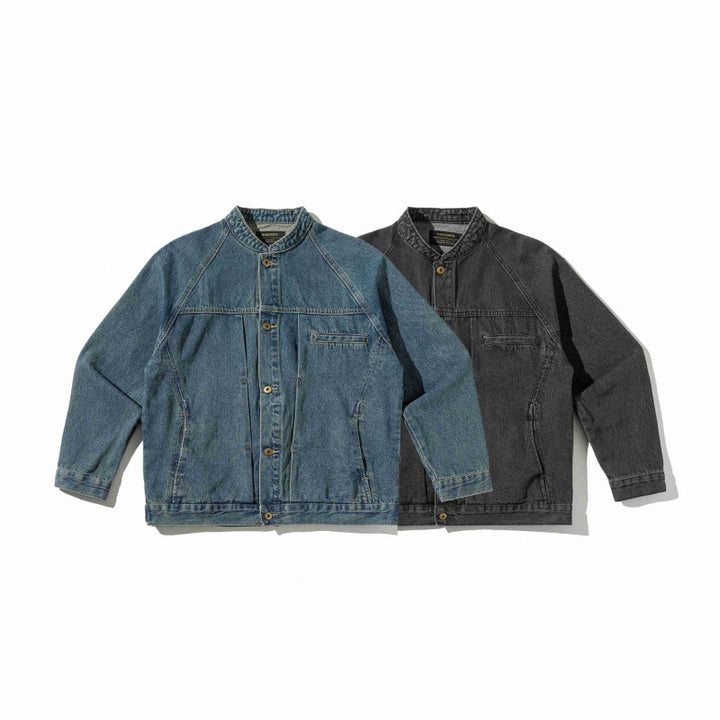 Unisex Boxige Denim Jacket in Worker Look with Stand Collar, Raglan Sleeves and Chest Welt Pocket Mune Fashion