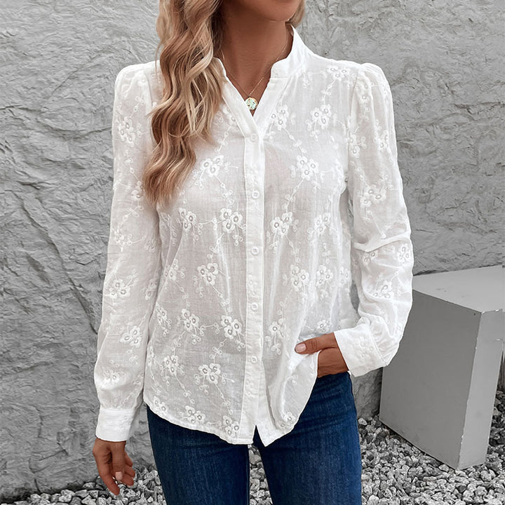 Ladies Elegant Blouse with Floral Embroidery Mune Fashion