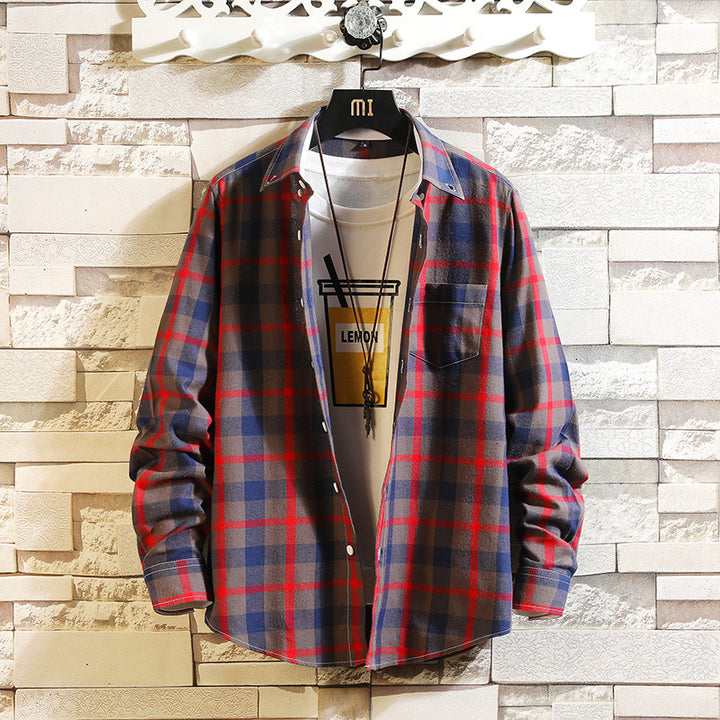 Men's casual checked cotton flannel shirt with button-down collar, chest pocket, and rounded hem Mune Fashion