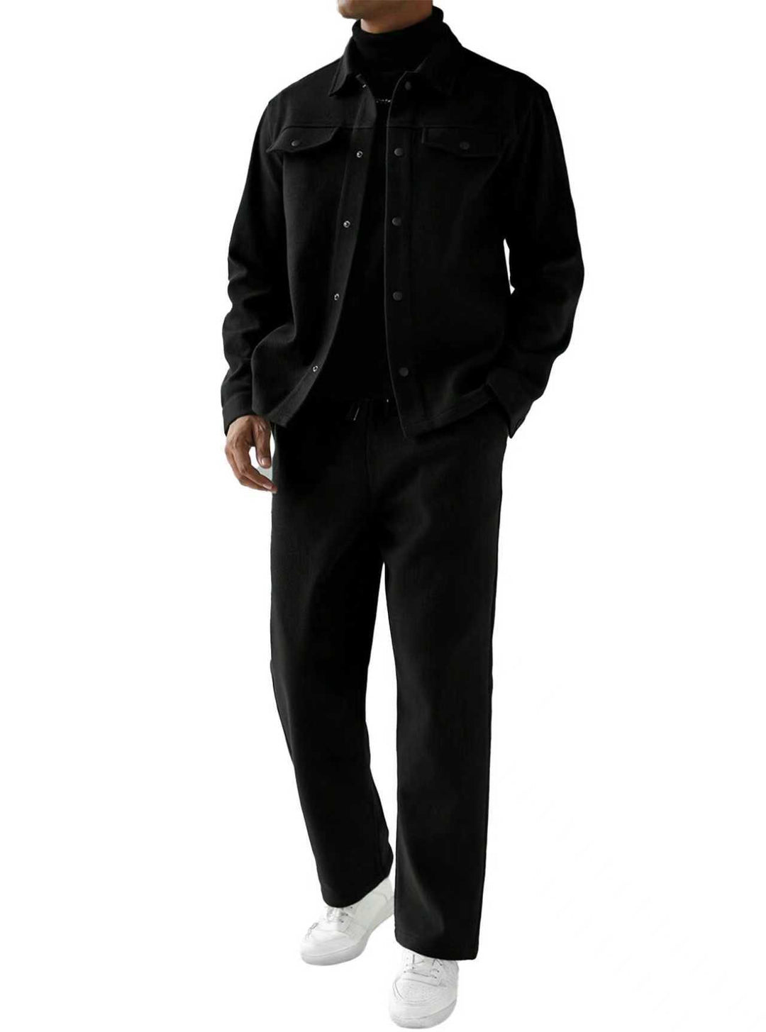 Men's two-piece overshirt and relax pants set made of soft cotton terry with snap button placket and drawstring Mune Fashion
