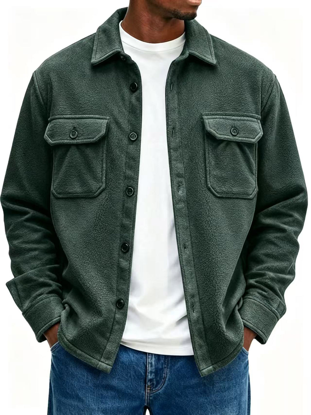 Men's fleece overshirt with chest pockets and shirt collar Mune Fashion