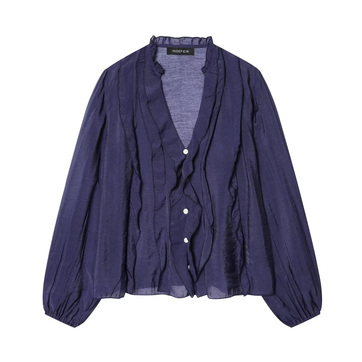 Women's Light Chiffon Blouse with Ruffle Button Placket and Balloon Sleeves Mune Fashion