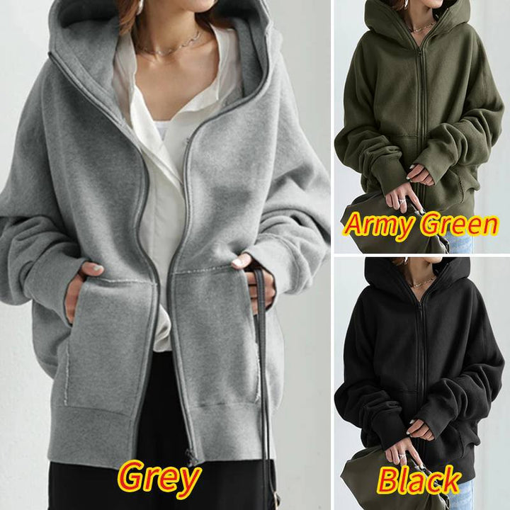 Women's oversized zip-up hoodie with kangaroo pocket made of fluffy fleece Mune Fashion