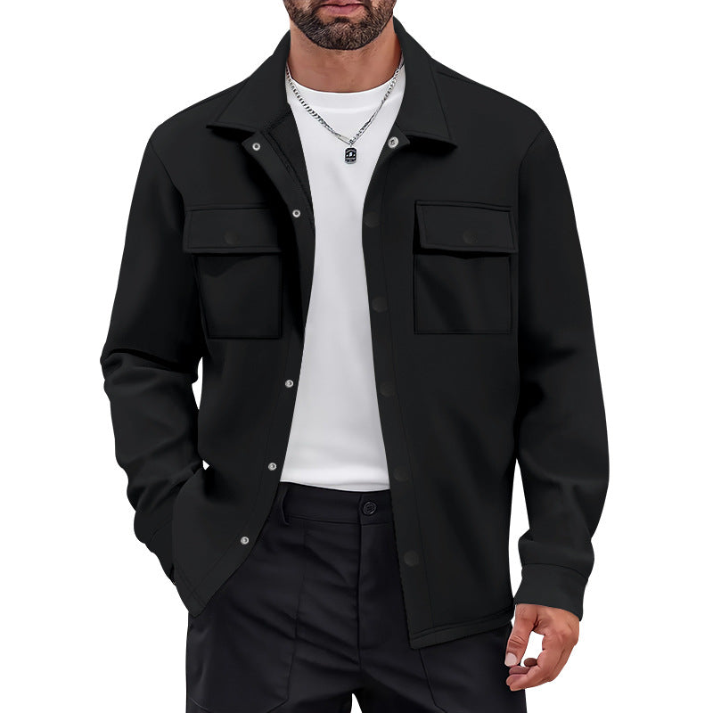 Men's work-inspired shirt jacket with button placket, patch chest pockets, and boxy fit Mune Fashion