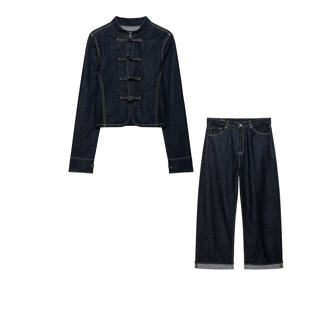 Women's Wide-Cut High-Waist Jeans made of Raw Denim with Cuffed Hem Mune Fashion