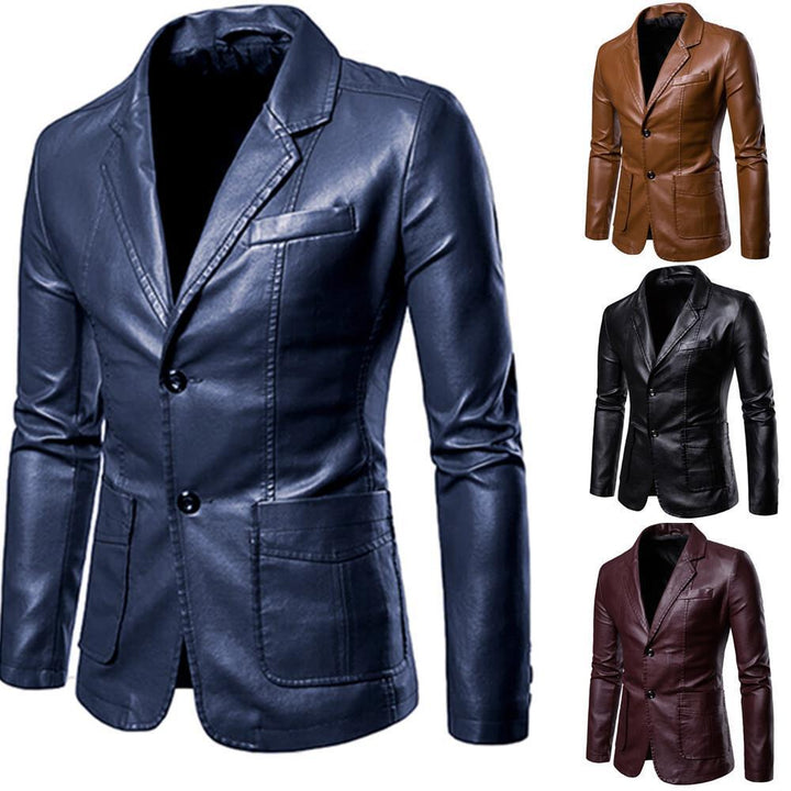 Men's slim leather blazer with lapel collar and patch pockets Mune Fashion