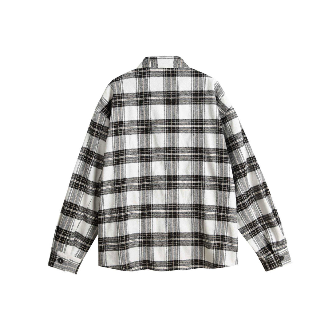 Unisex Oversized Shirt Jacket in Check Mix with Vertical Argyle Embroidery Mune Fashion