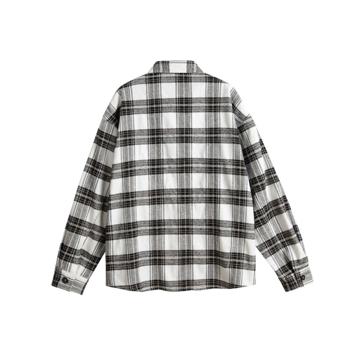 Unisex Oversized Shirt Jacket in Check Mix with Vertical Argyle Embroidery Mune Fashion