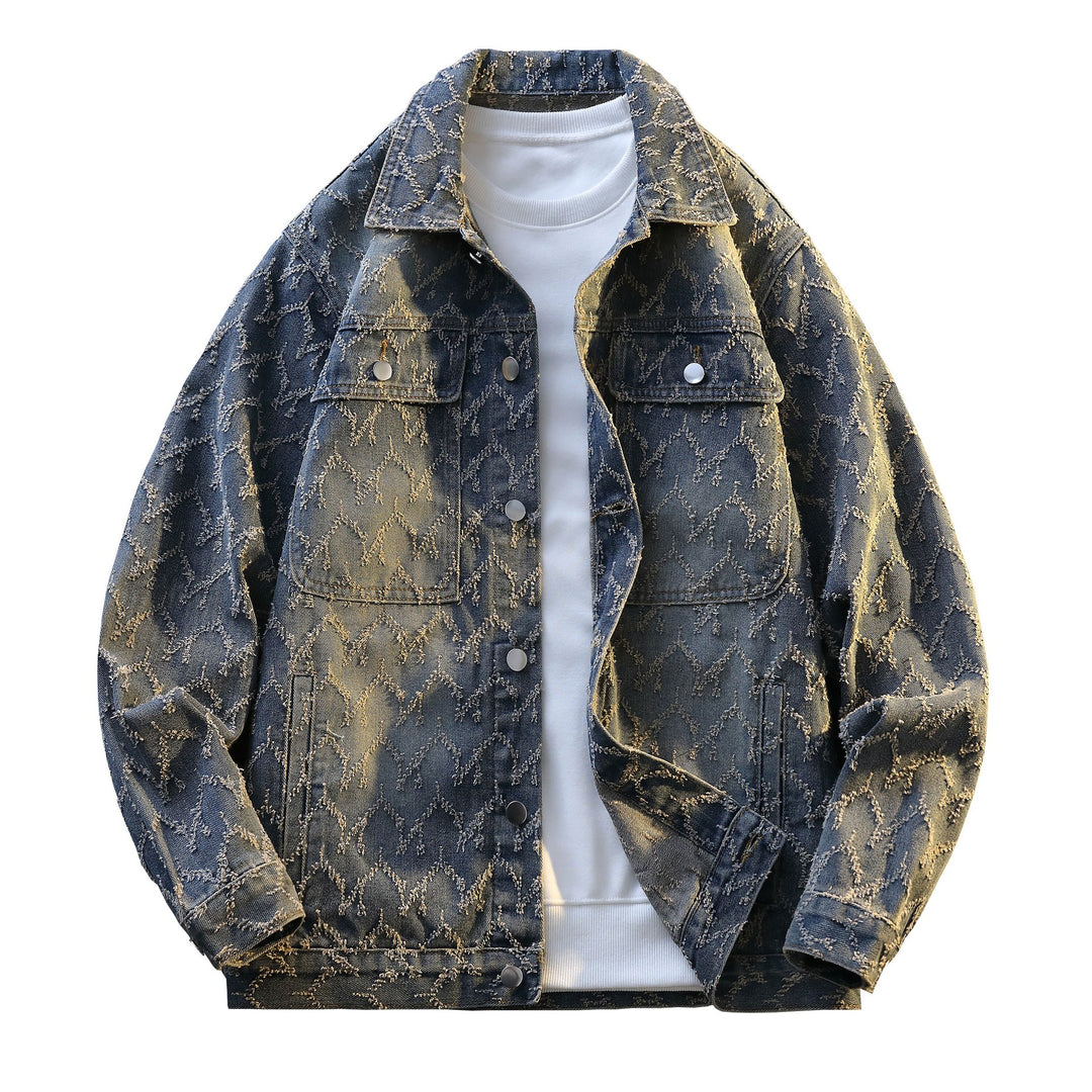 Men's Oversize Denim Jacket with Quilted Allover Pattern and Chest Pockets Mune Fashion