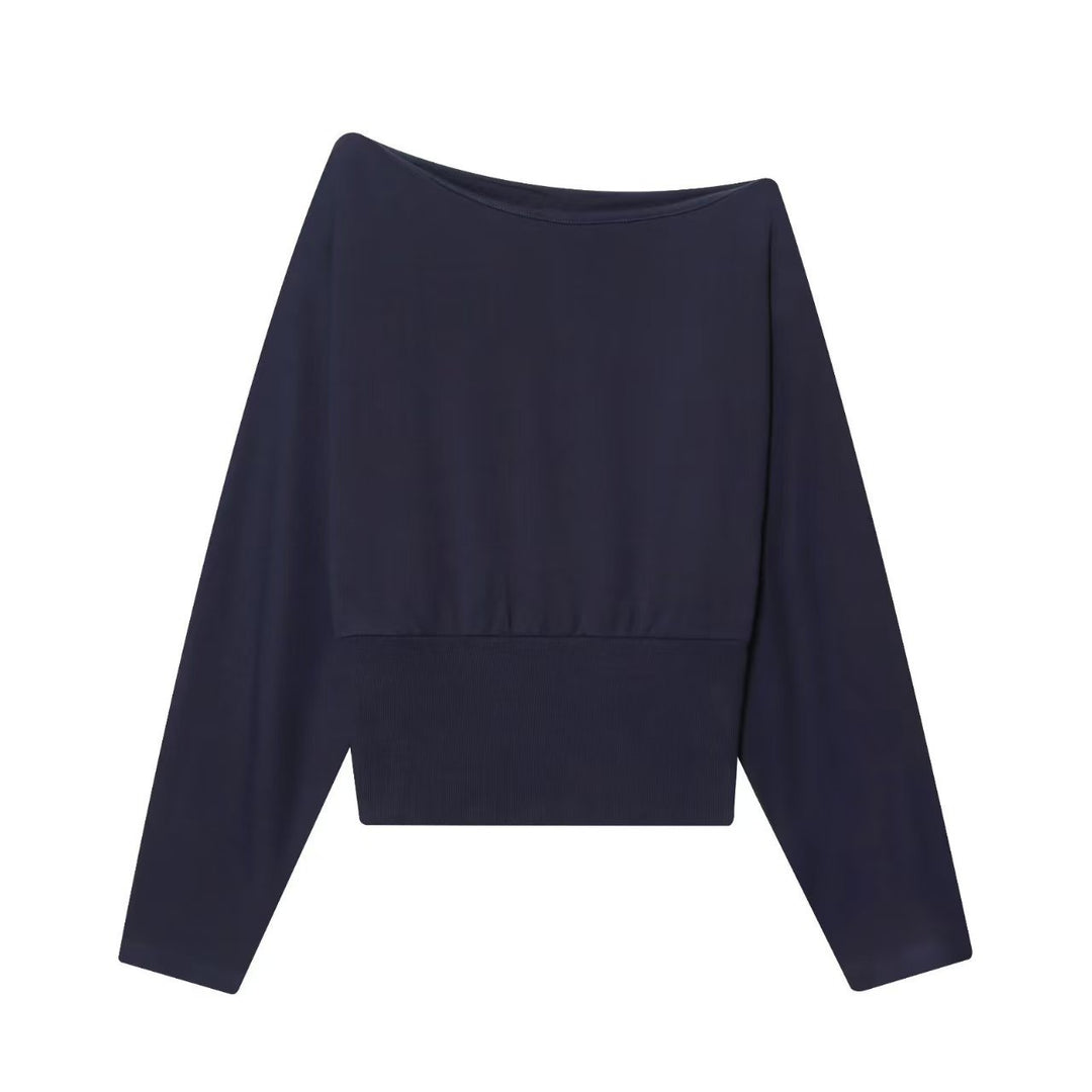 Women Oversize Off-Shoulder Cropped Sweater with Batwing Sleeves and Wide Ribbed Cuff Mune Fashion