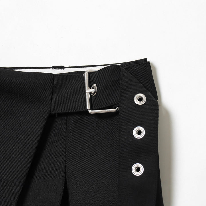 Women's wrap pants with wide leg, decorative eyelet waistband and draped overlapping skirt detail Mune Fashion