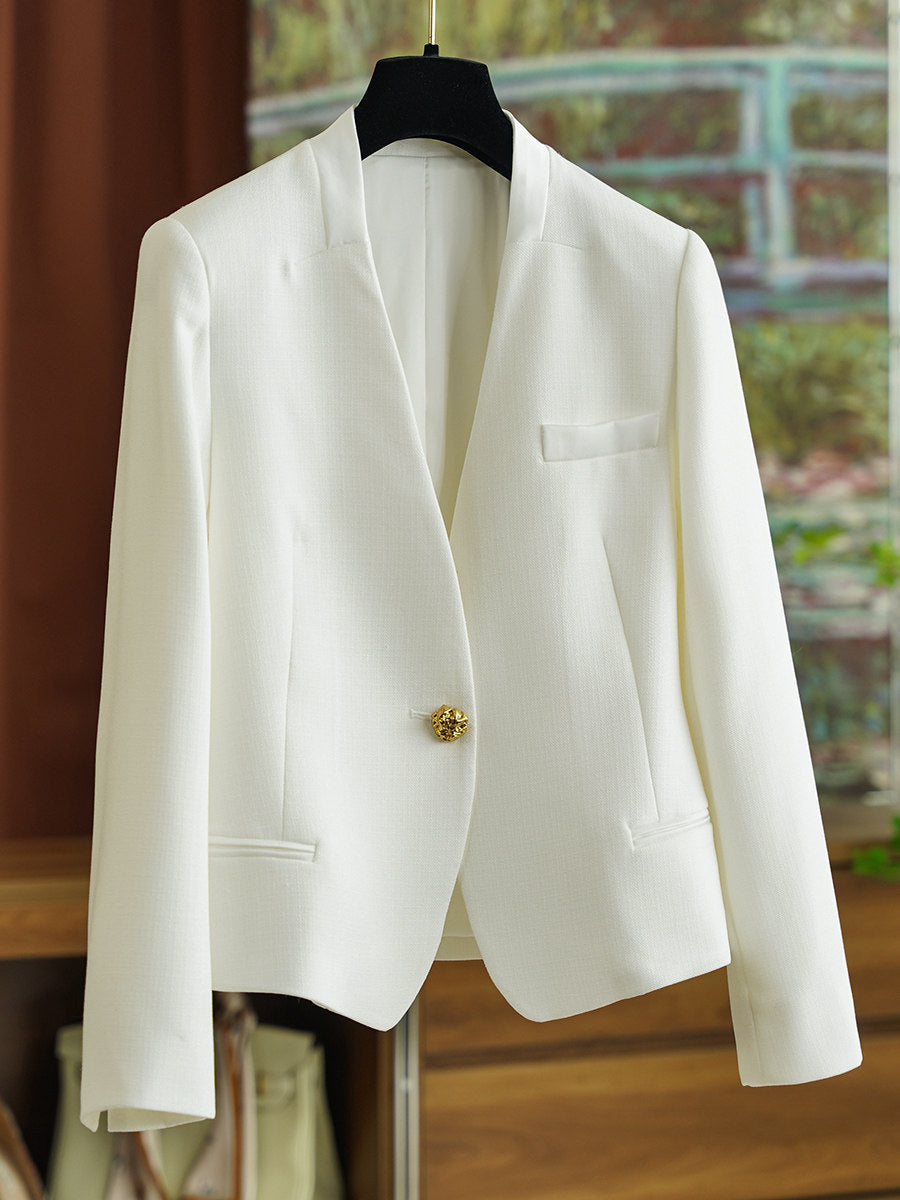 Women's Classic Blazer with Shiny Button Mune Fashion
