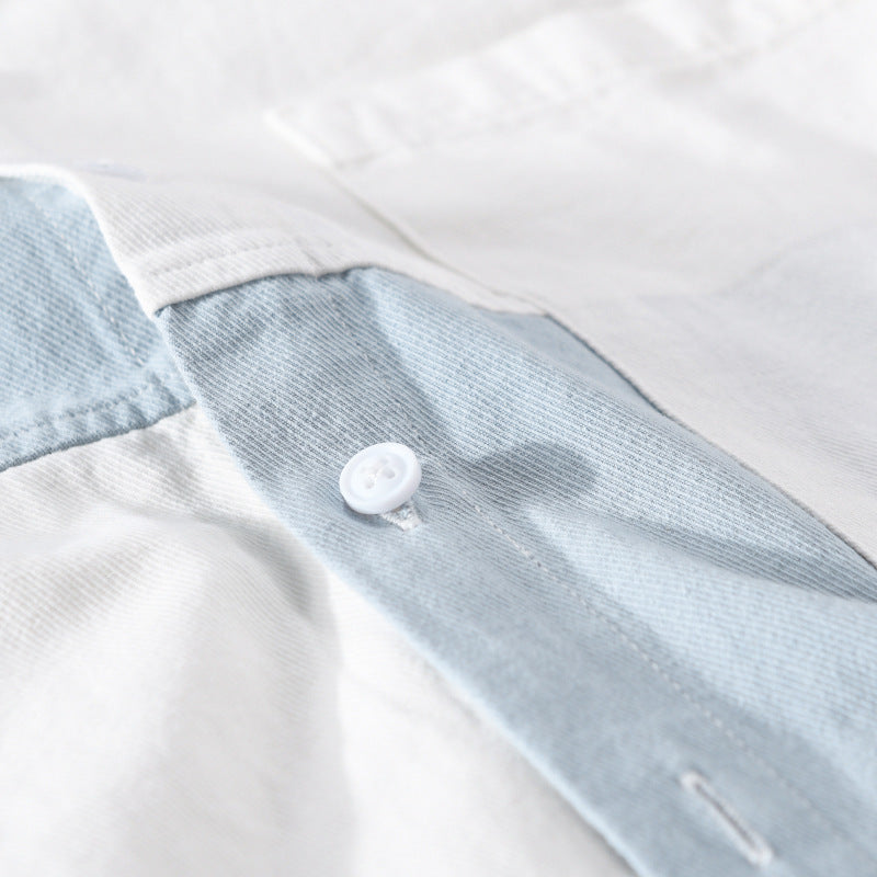 Men's shirt in color block look made of lightweight cotton blend with Kent collar Mune Fashion