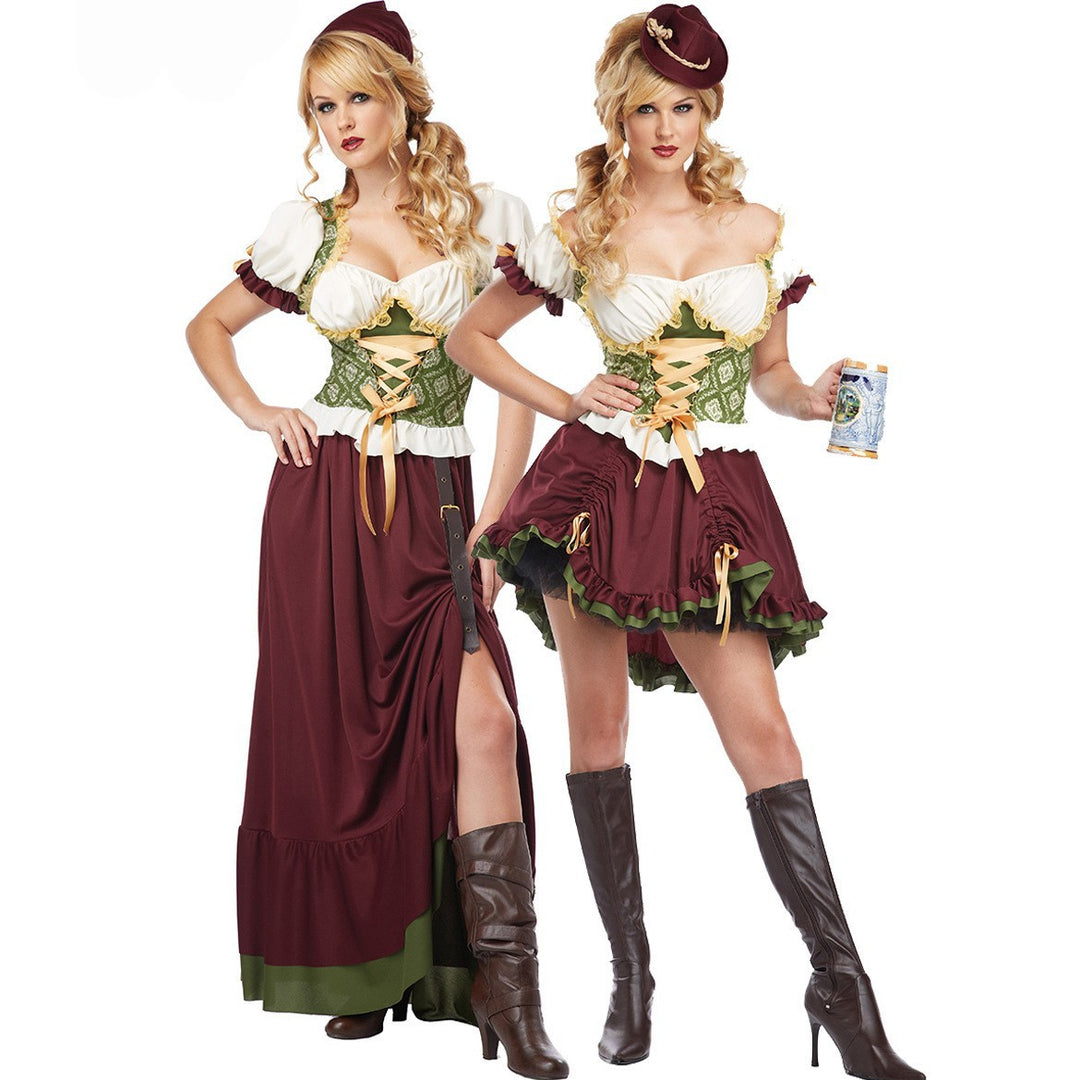 Women’s lace-up medieval dress with corset bodice, puff sleeves, and high slit Mune Fashion
