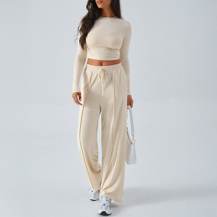 Ladies wide lounge pants with elastic drawstring waistband and flowing jersey quality Mune Fashion