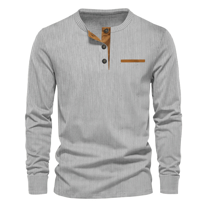 Men's long sleeve Henley with fine rib structure, slim silhouette, and chest piping Mune Fashion