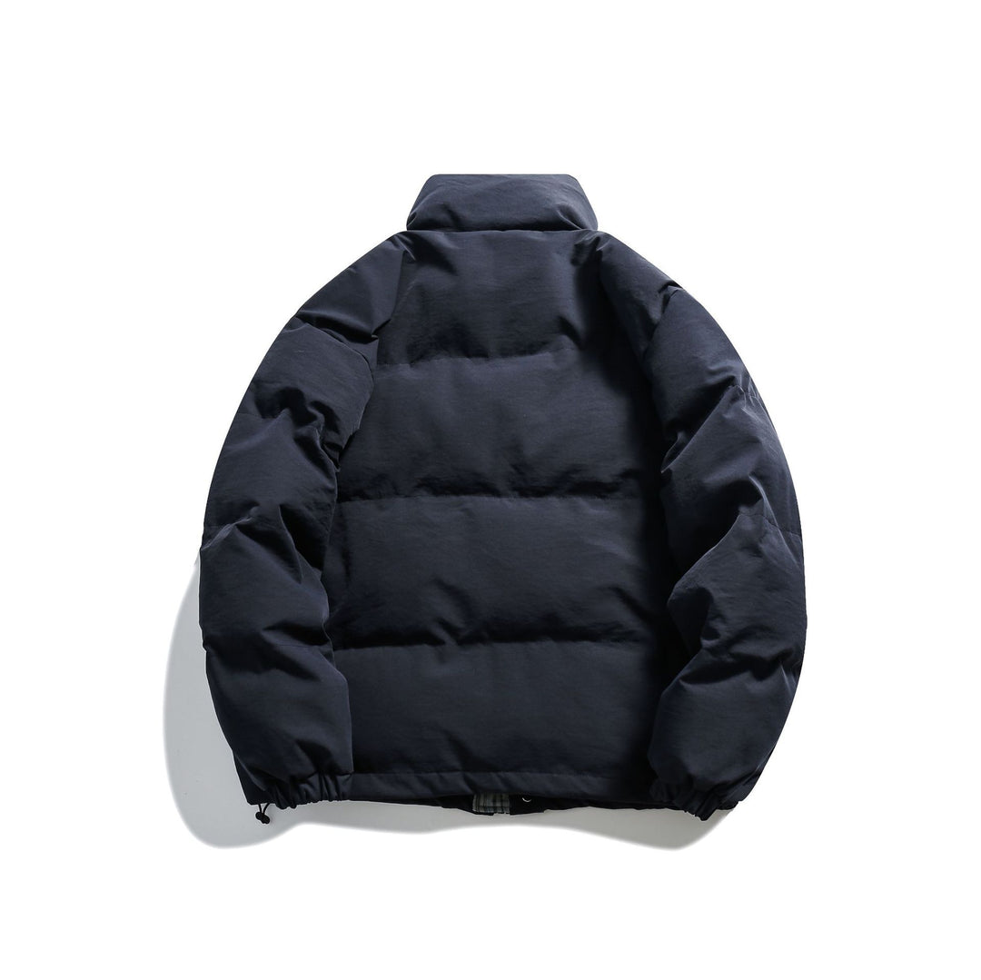 Unisex Short Cut Padded Puffer Jacket with High Stand-Up Collar and Striped Pocket Flaps Mune Fashion