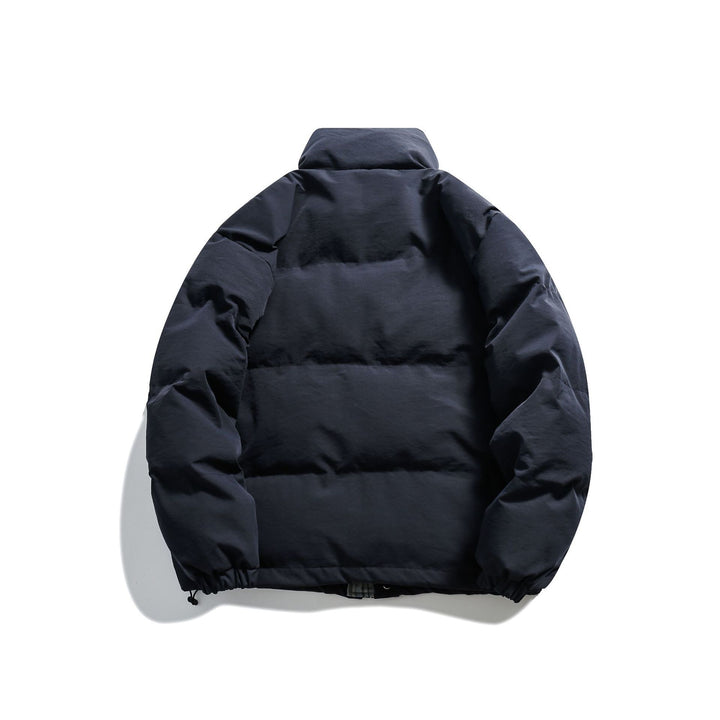 Unisex Short Cut Padded Puffer Jacket with High Stand-Up Collar and Striped Pocket Flaps Mune Fashion