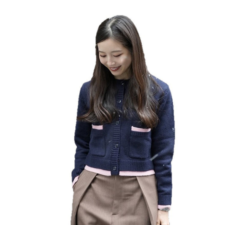 Women Short Cut Cardigan with Round Neckline, Contrast Piping and Button Closure Mune Fashion