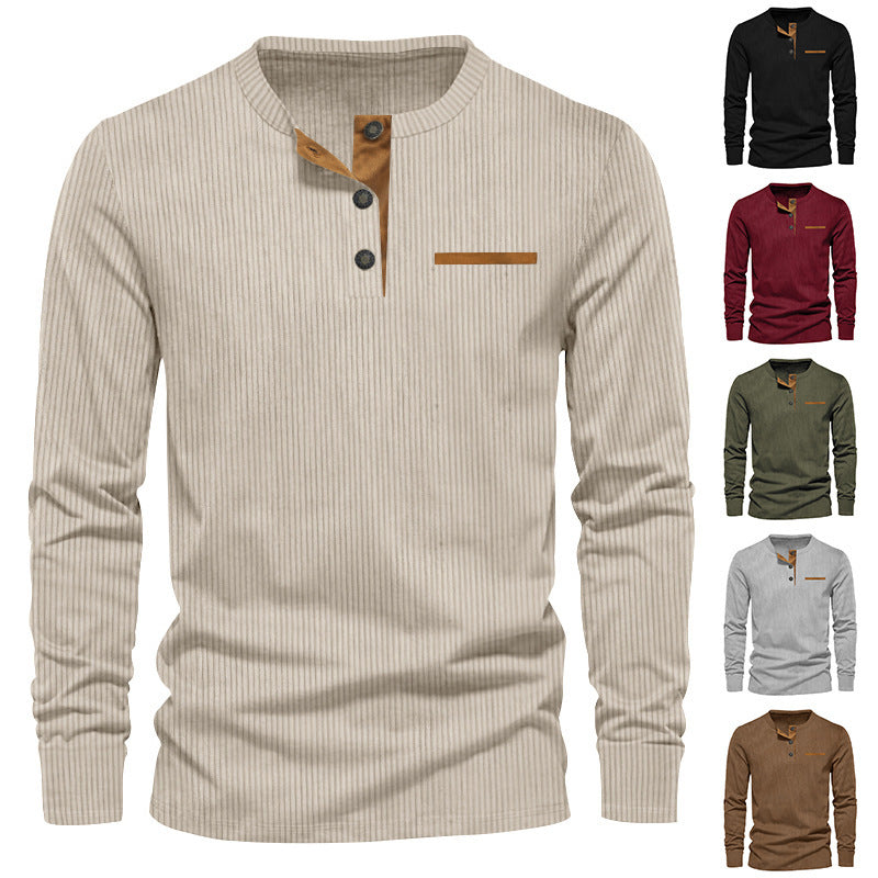 Men's ribbed Henley long sleeve shirt made of cotton blend fitted Mune Fashion