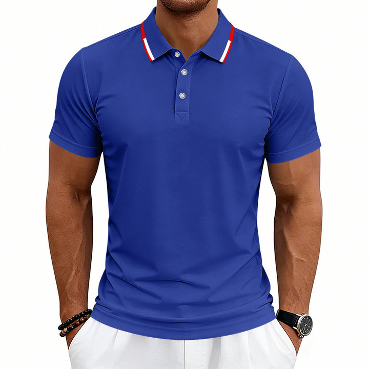 Men's tailored short-sleeve polo shirt with contrast collar made of breathable piqué Mune Fashion