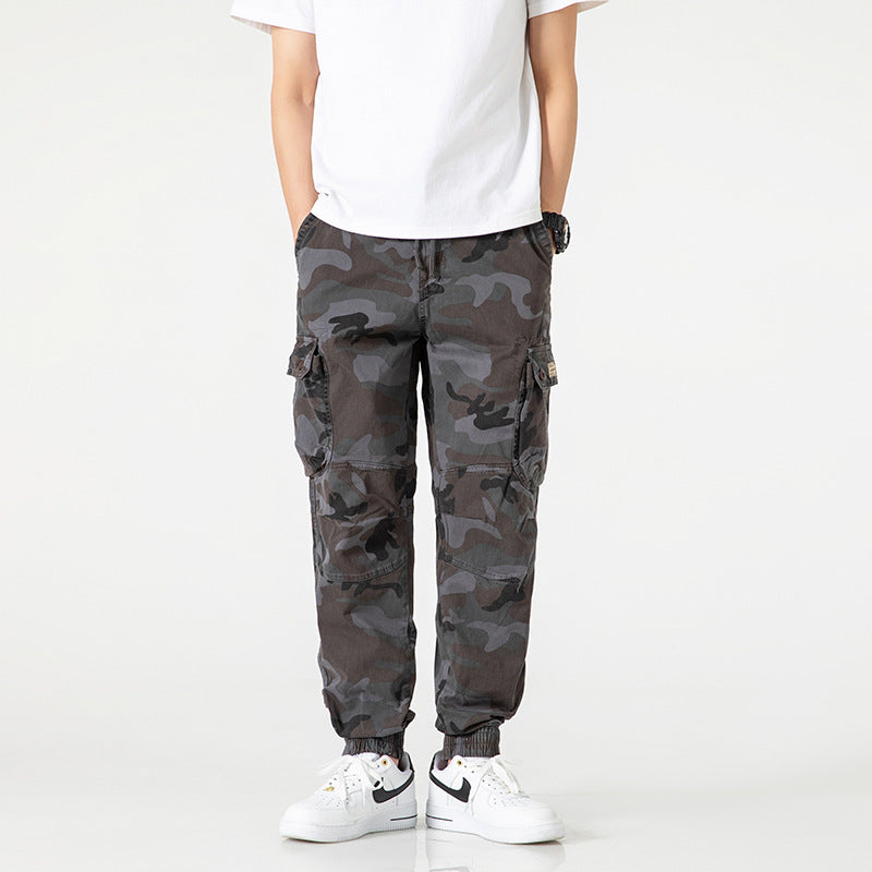 Men's Tactical Cargo Jogging Pants in Camouflage Military Look with Drawstring Waistband, Knee Panels, and Multi-Pockets Mune Fashion